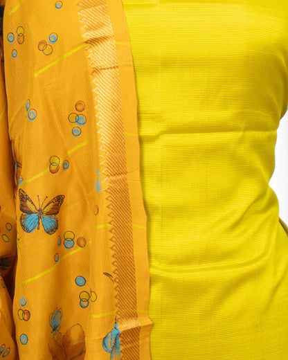 Maheswari Cotton Lines Yellow Salwar Suit Set W/O Bottom