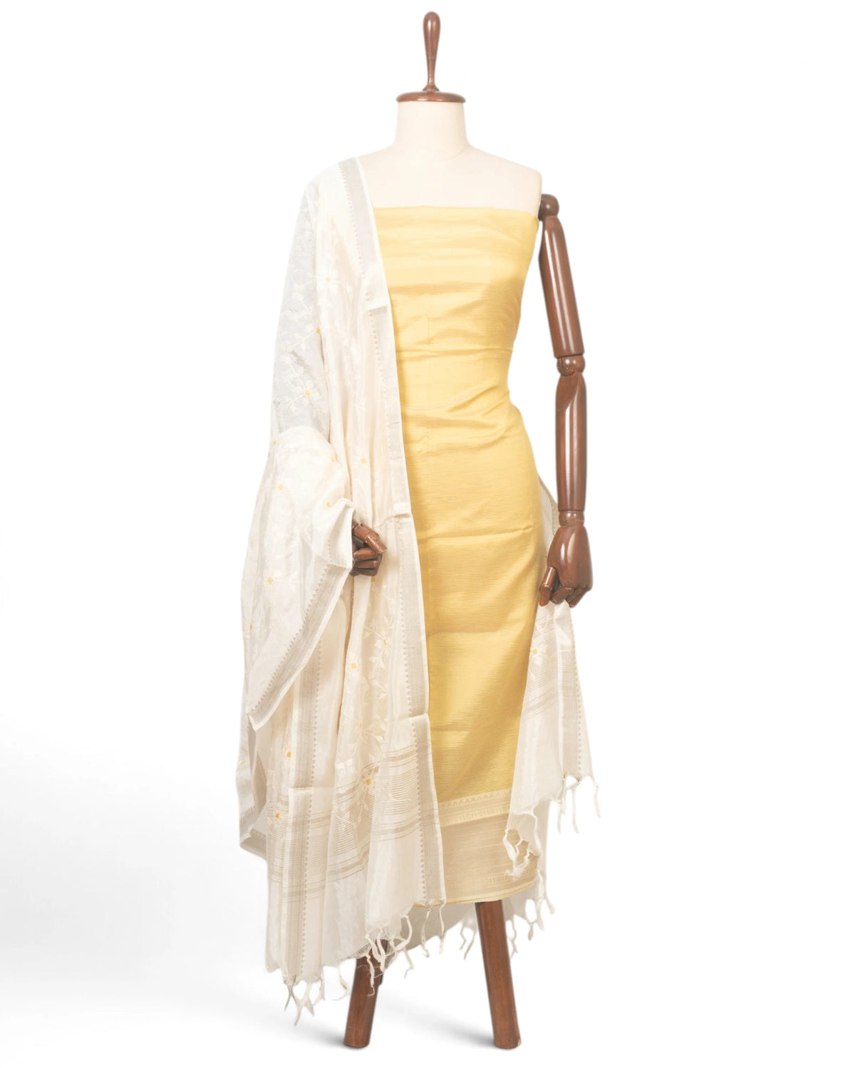 Maheswari Cotton Lines Yellow Salwar Suit Set W/O Bottom