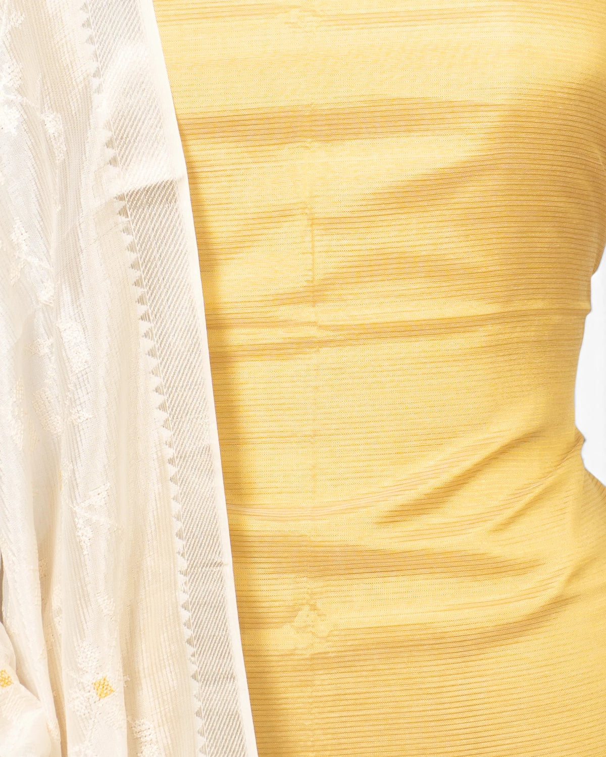 Maheswari Cotton Lines Yellow Salwar Suit Set W/O Bottom