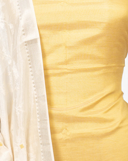 Maheswari Cotton Lines Yellow Salwar Suit Set W/O Bottom