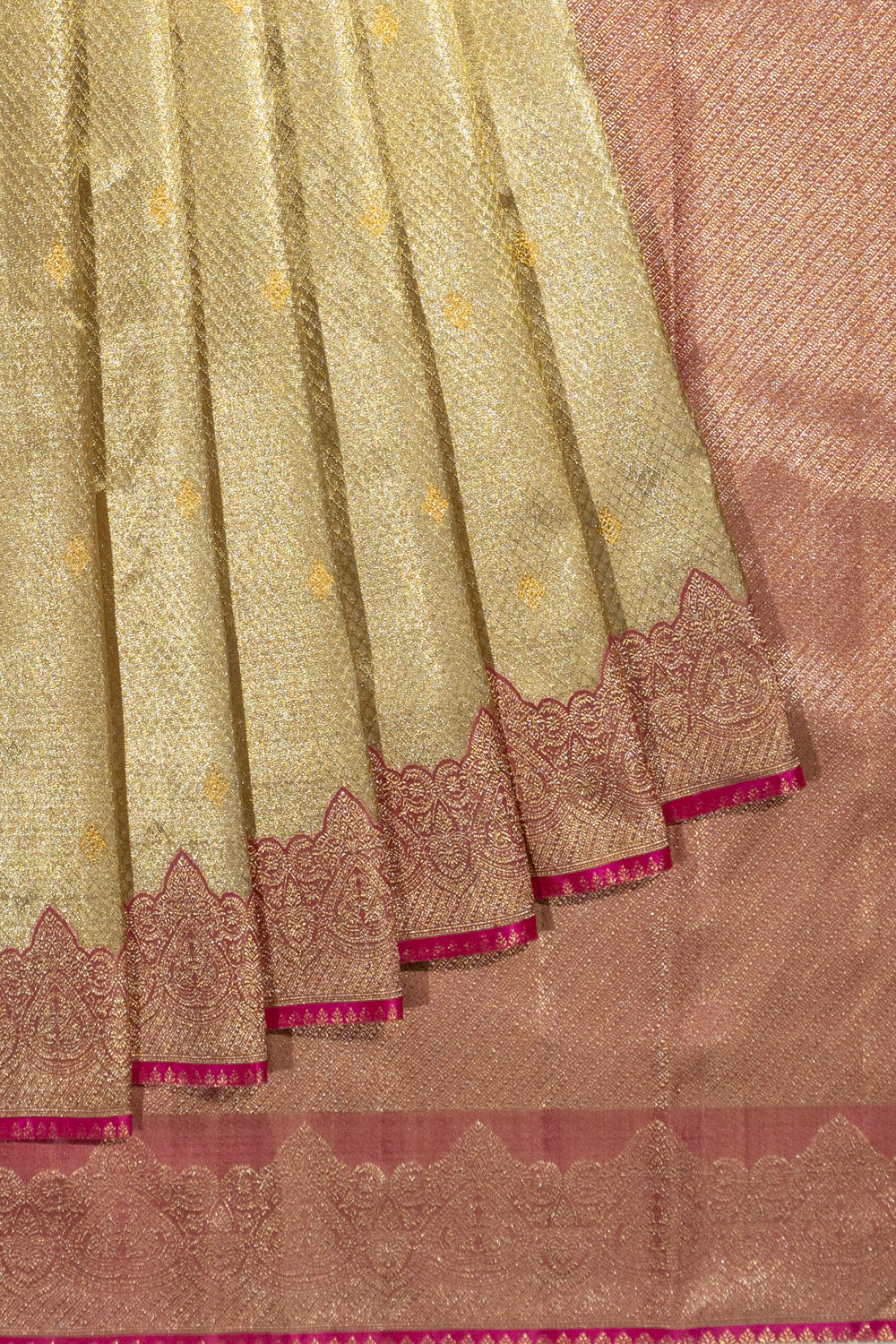 Kanchipuram Silk Tissue Brocade And Butta Gold Saree