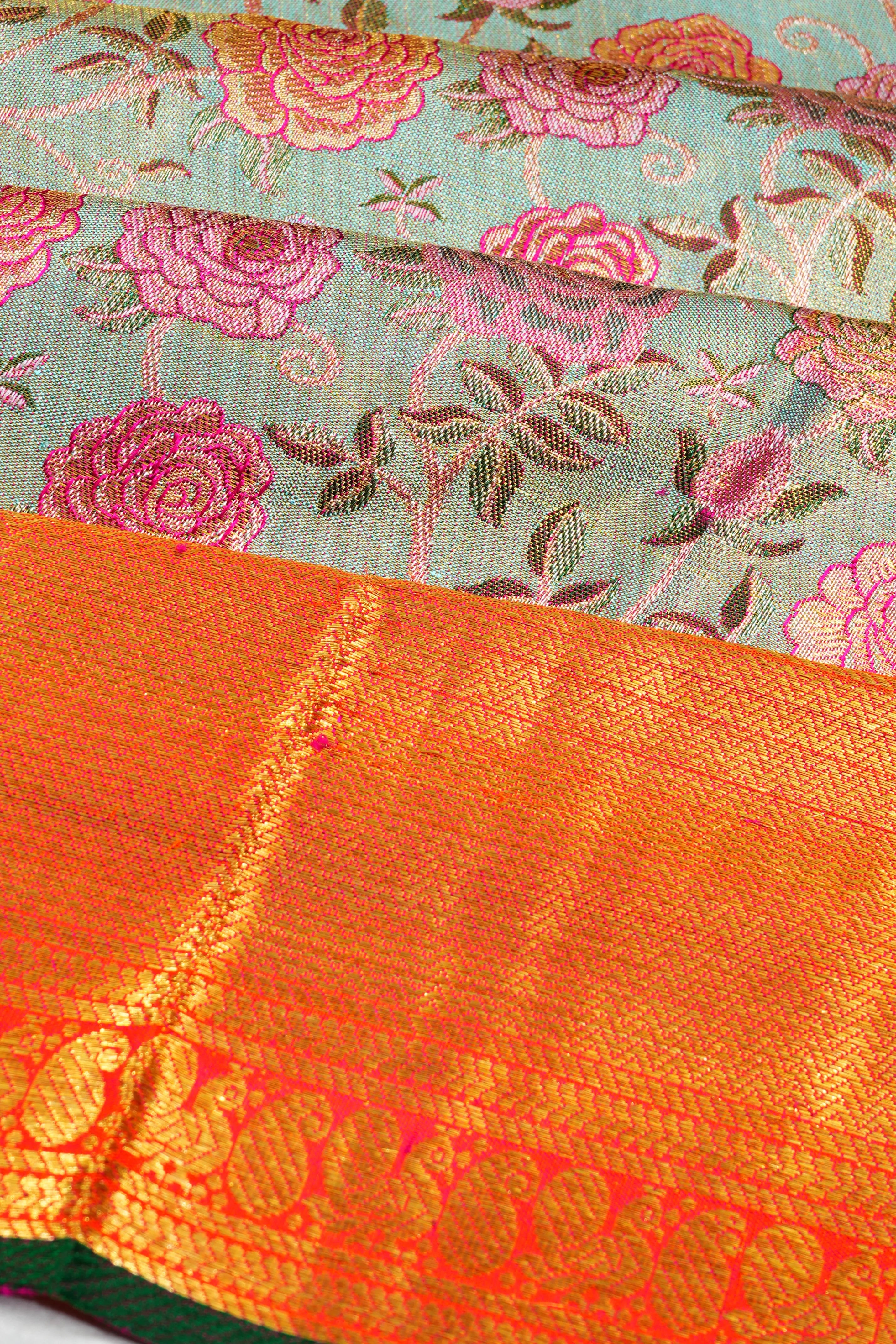 Kanchipuram Silk Tissue Brocade Sky Blue Saree