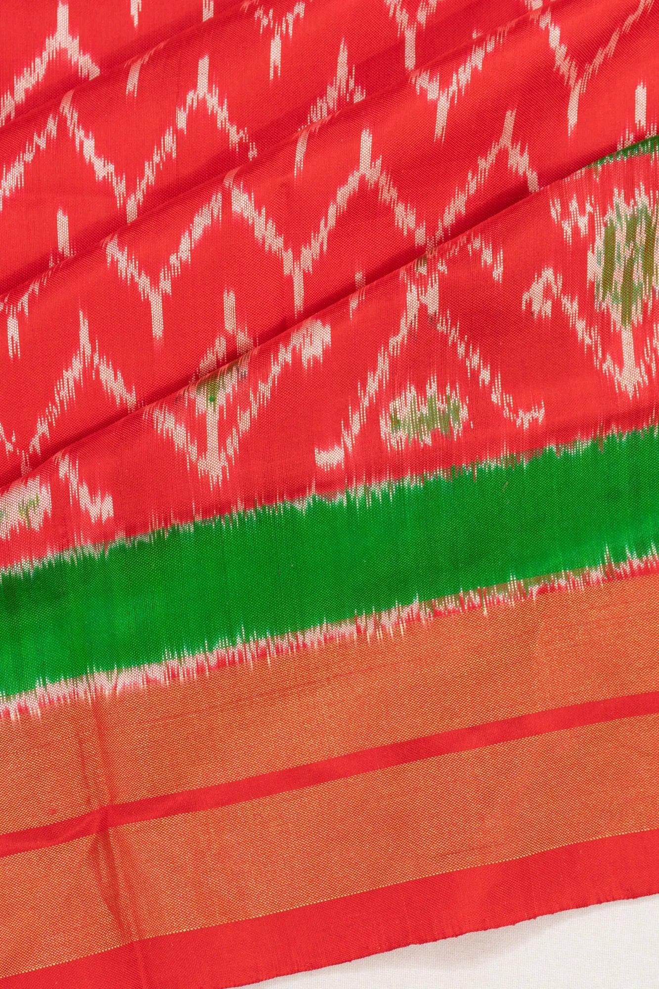 Pochampally Silk Ikat Chevron Lines Red Saree