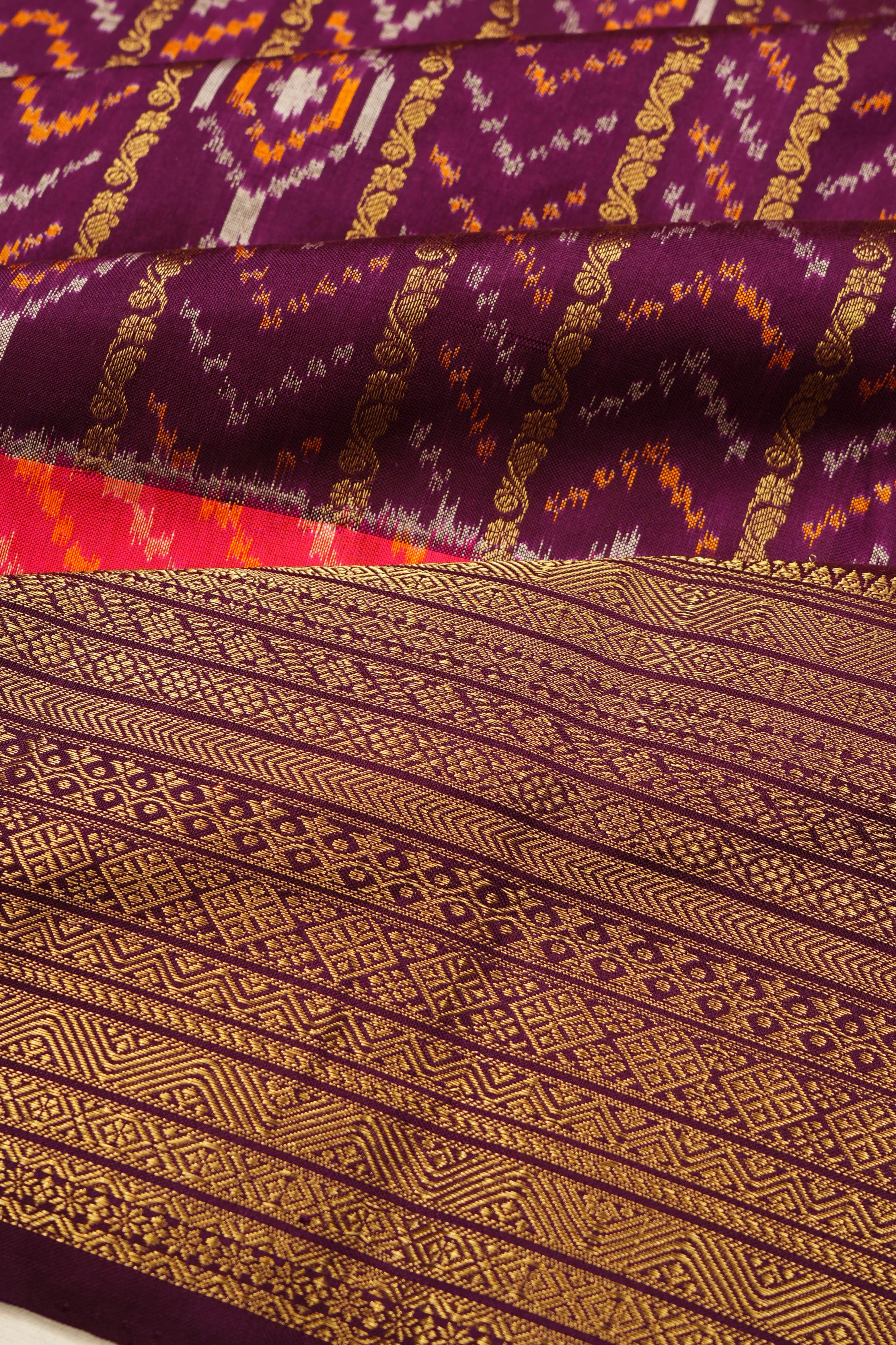 Kanchipuram Silk Ikat And Vertical Lines Purple Saree