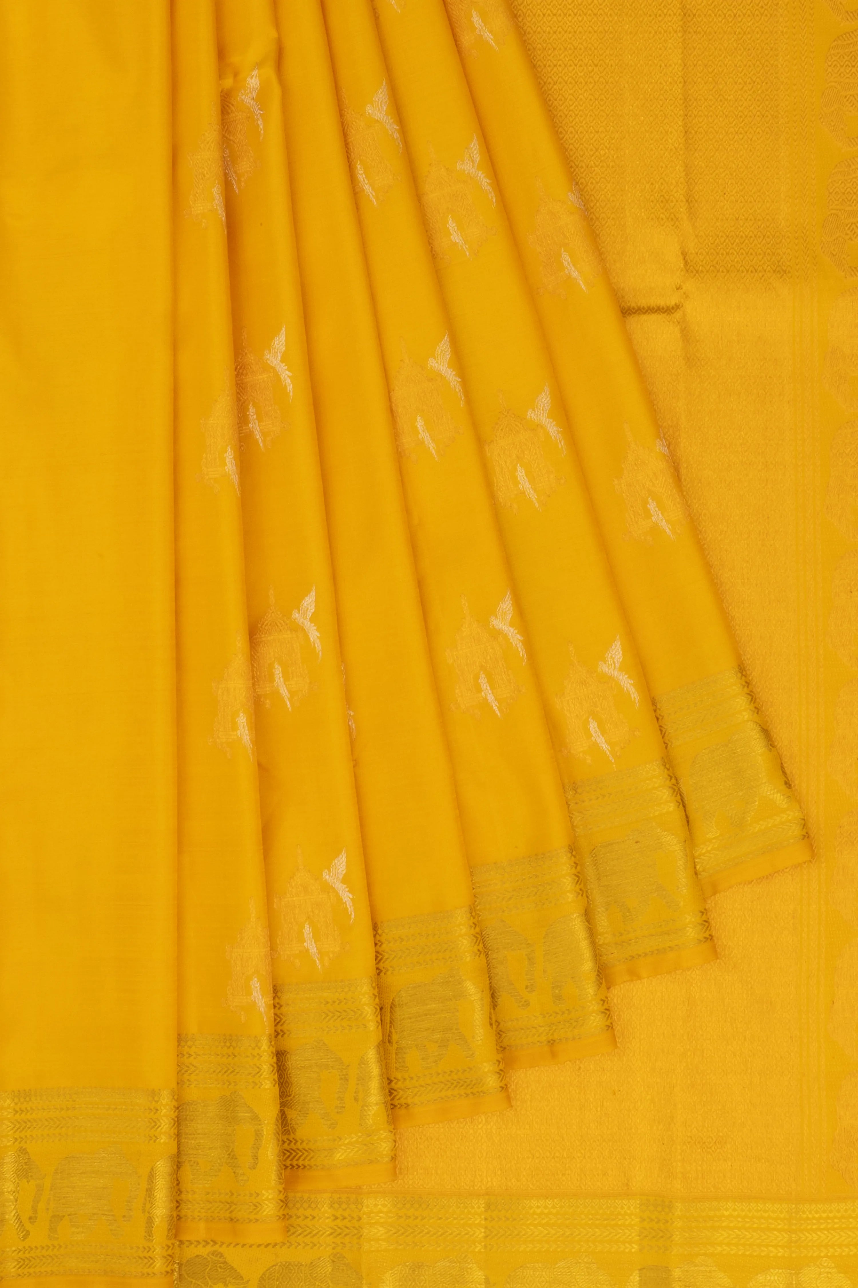 Classic Kanchipuram Silk Vertical Lines Yellow Saree