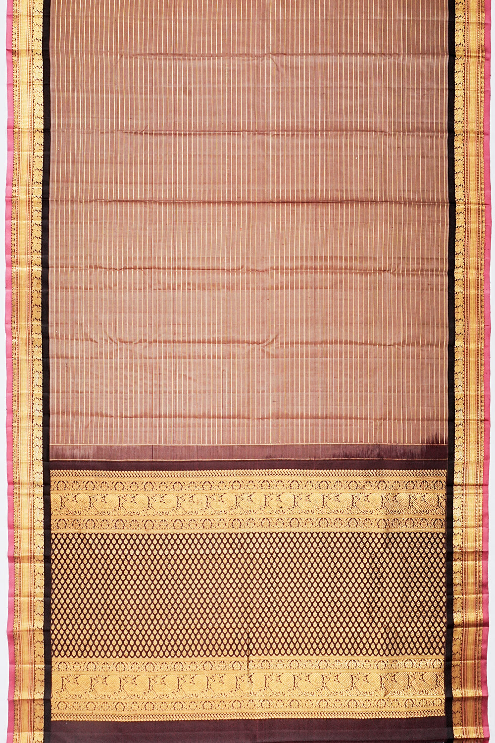 Kanchipuram Silk Horizontal Lines Pastel Brown Saree