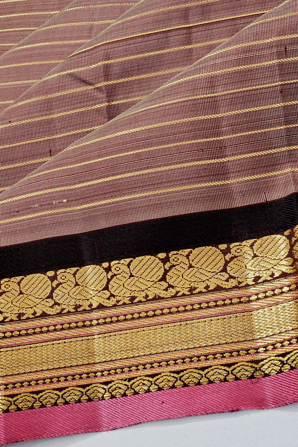 Kanchipuram Silk Horizontal Lines Pastel Brown Saree