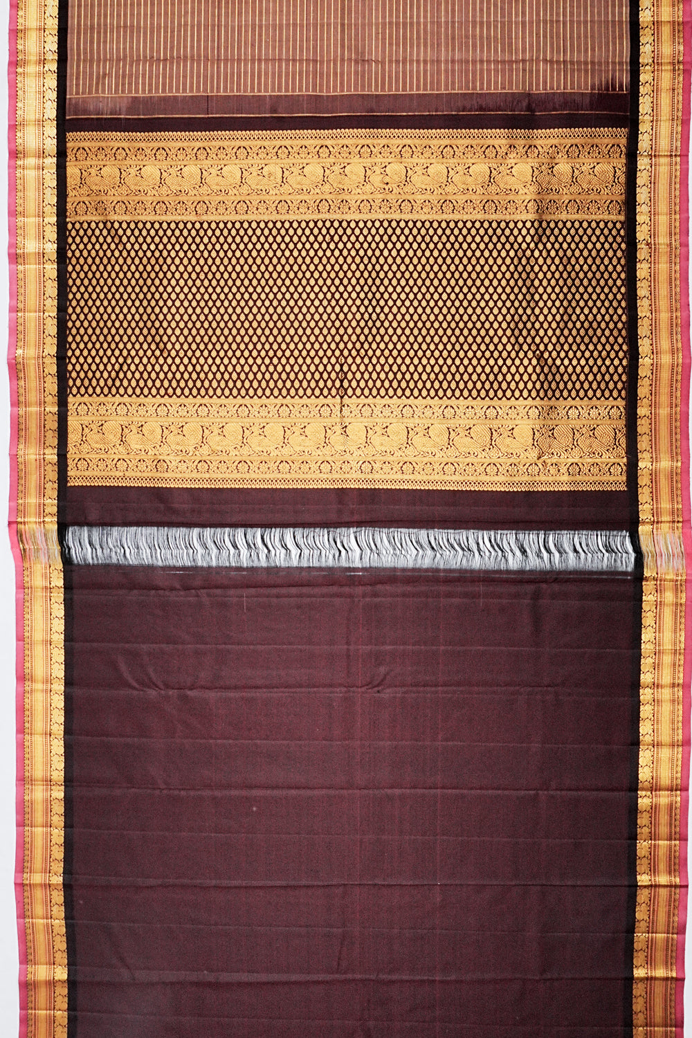 Kanchipuram Silk Horizontal Lines Pastel Brown Saree