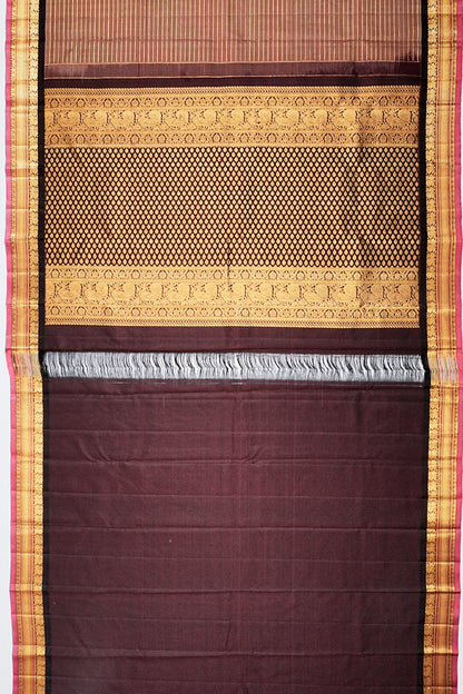 Kanchipuram Silk Horizontal Lines Pastel Brown Saree