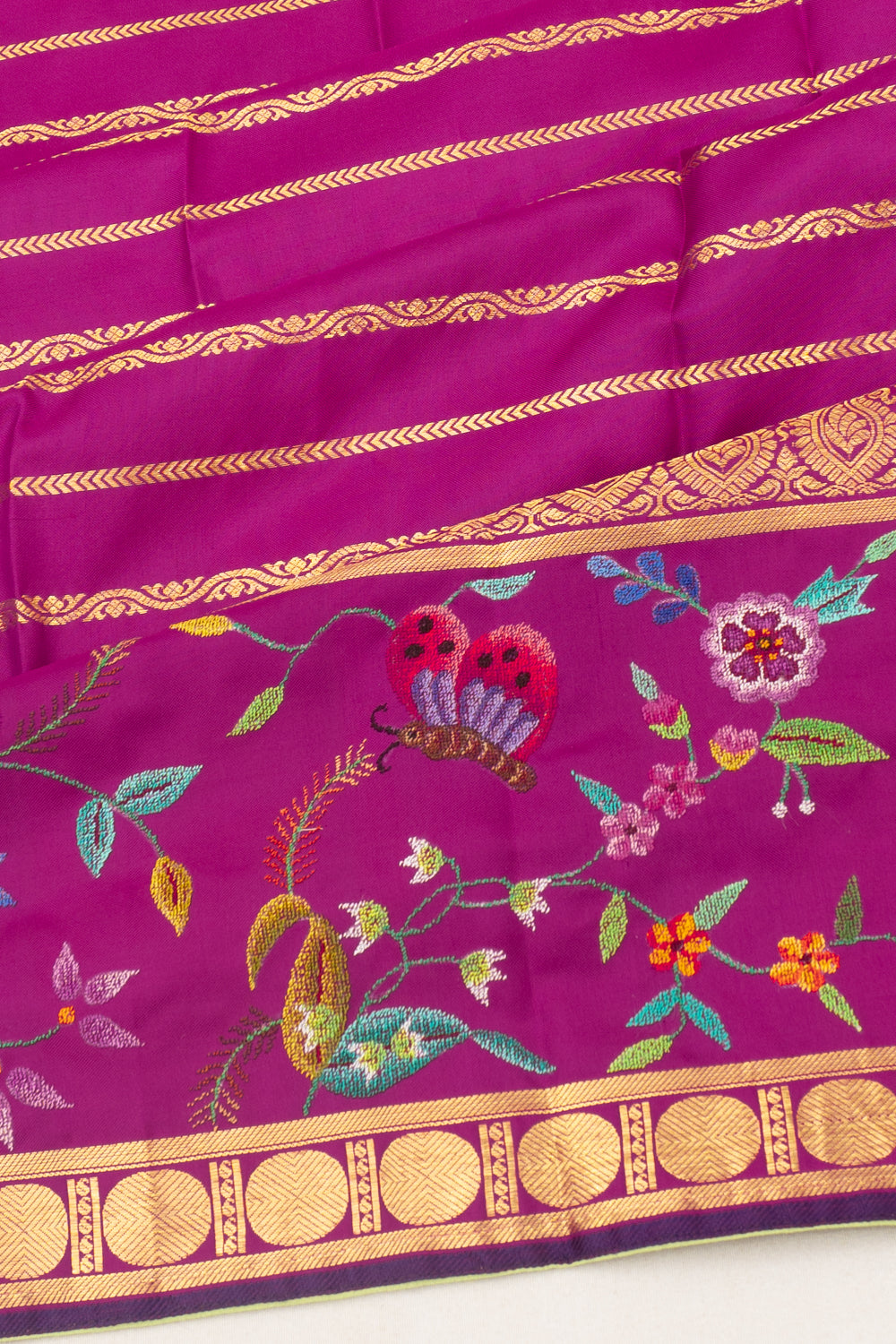 Petit Point X Kanchipuram Silk Horizontal Lines Purple Saree