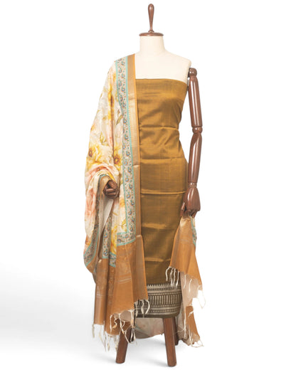 Maheswari Cotton Metallic Green Lines Salwar Suit Set Set W/O Bottom