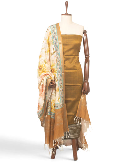 Maheswari Cotton Metallic Green Lines Salwar Suit Set Set W/O Bottom