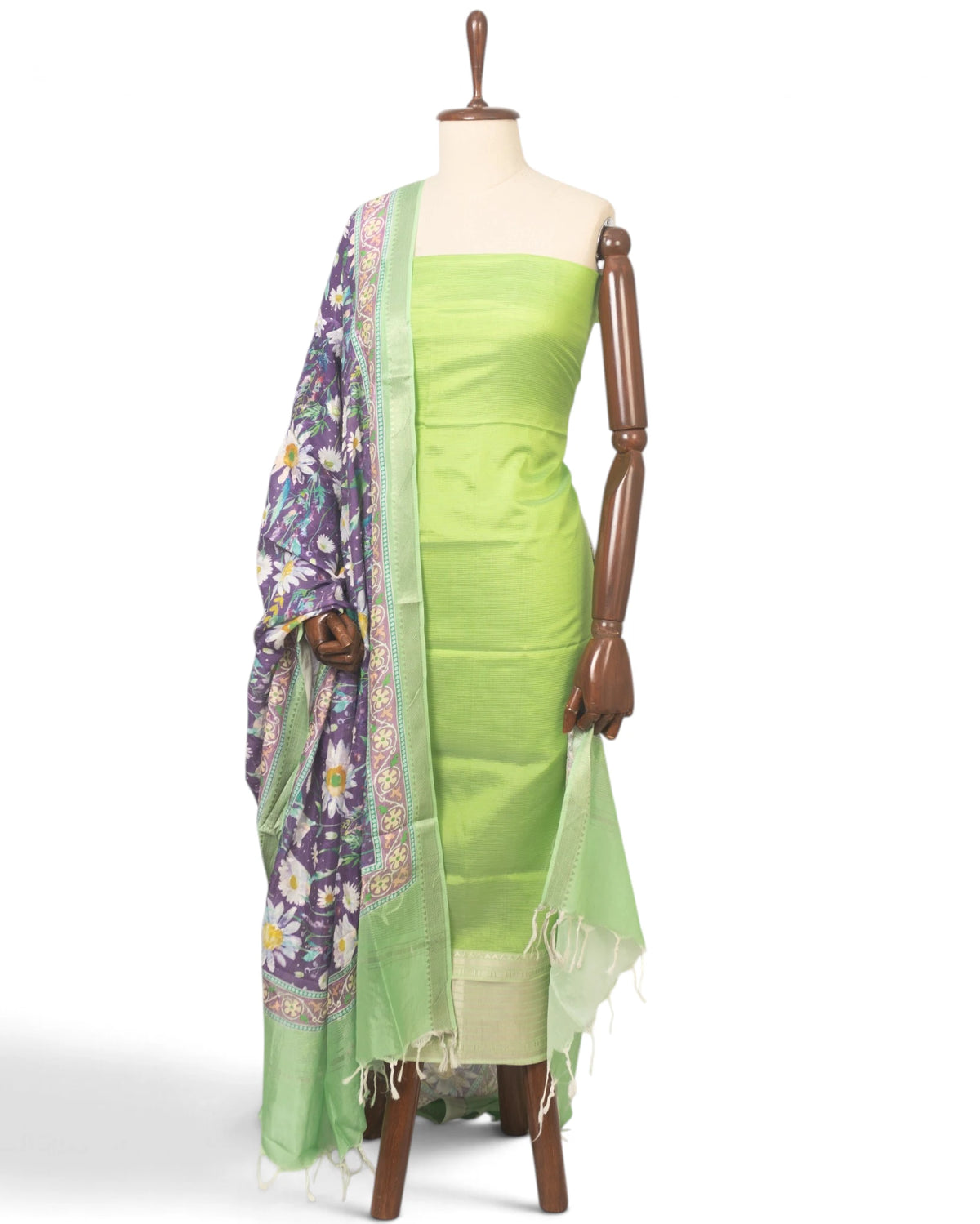Maheswari Cotton Lines Pista Green Salwar Suit Set Set W/O Bottom