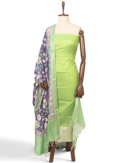 Maheswari Cotton Lines Pista Green Salwar Suit Set Set W/O Bottom
