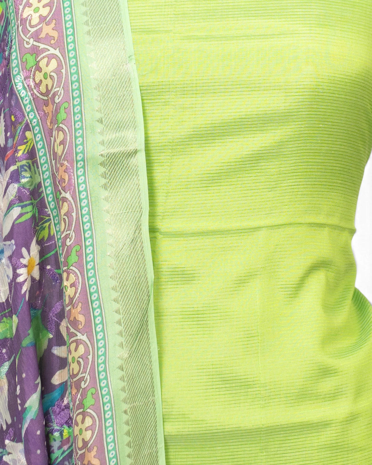 Maheswari Cotton Lines Pista Green Salwar Suit Set Set W/O Bottom