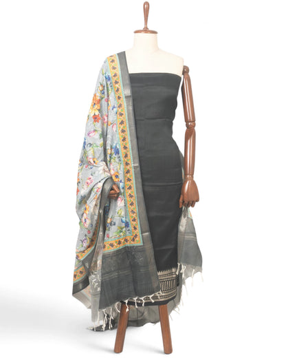 Maheswari Cotton Lines Black Salwar Suit Set Set W/O Bottom
