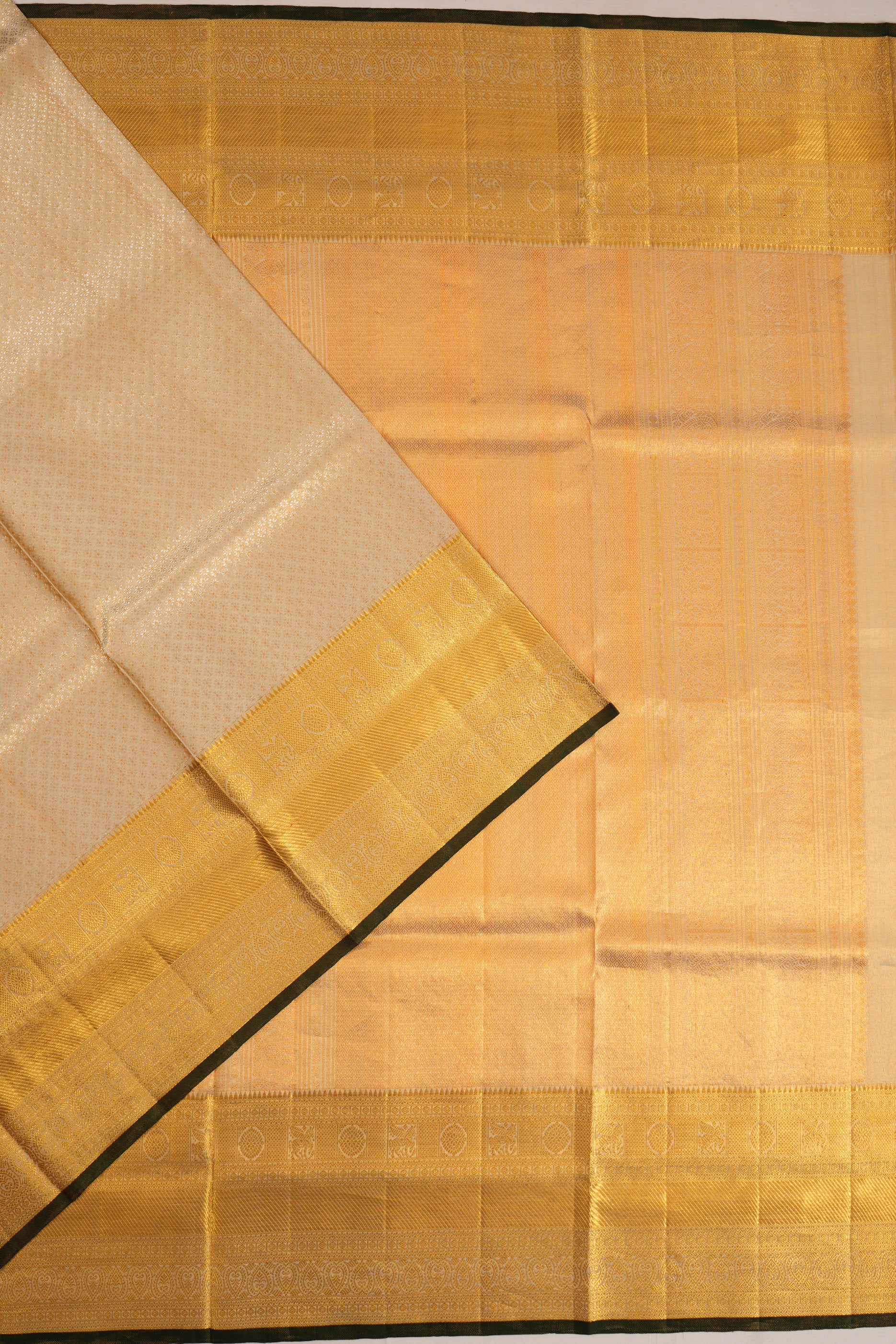 Kanchipuram Silk Tissue Brocade Cream Saree