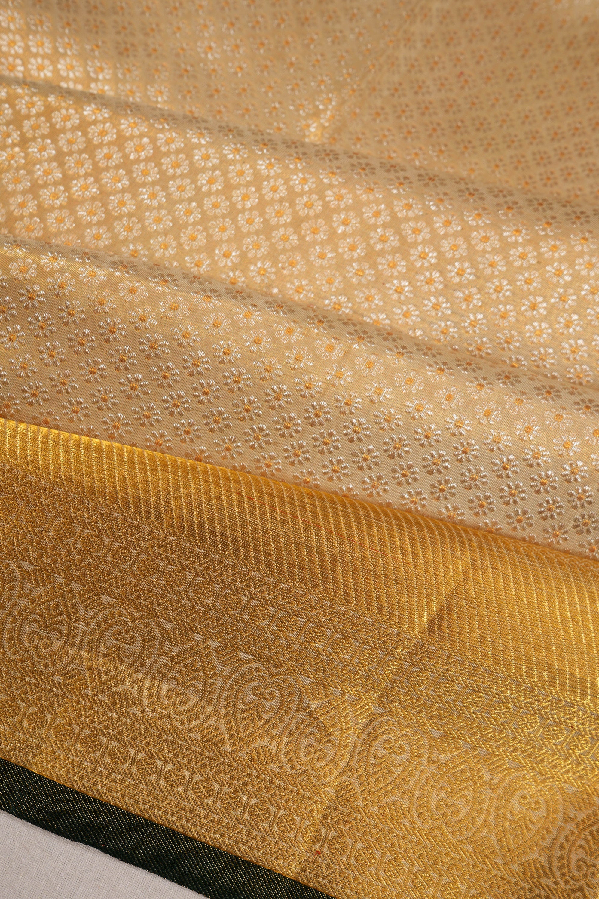 Kanchipuram Silk Tissue Brocade Cream Saree