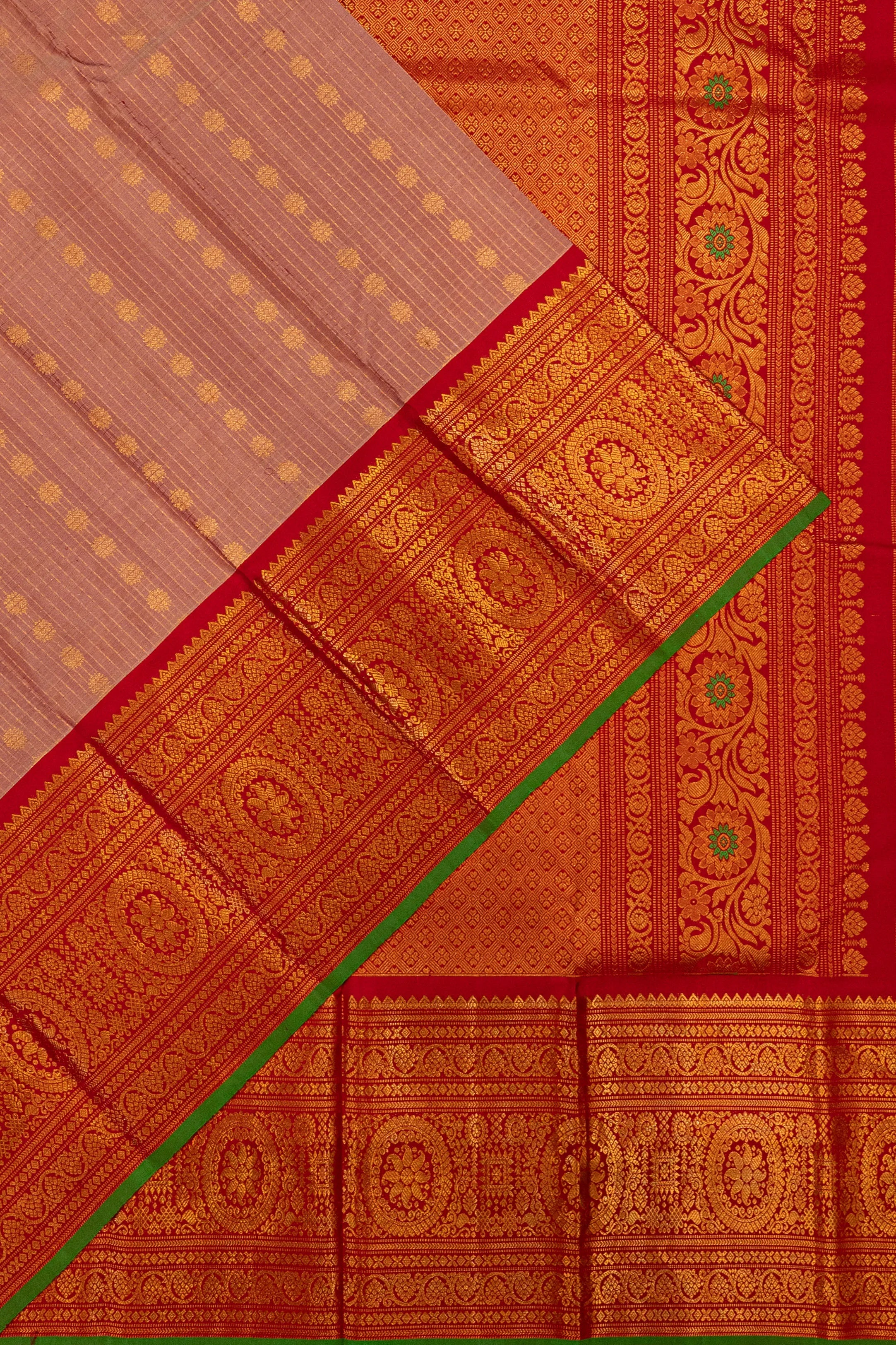 Kanchipuram Silk Checks And Butta Lilac Saree
