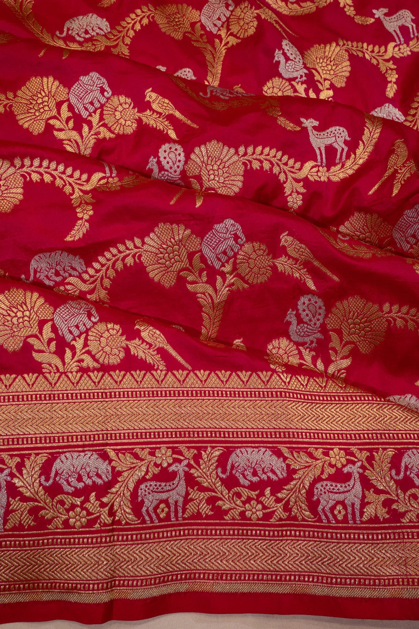 Banarasi Silk Shikargah Jaal Pink Saree