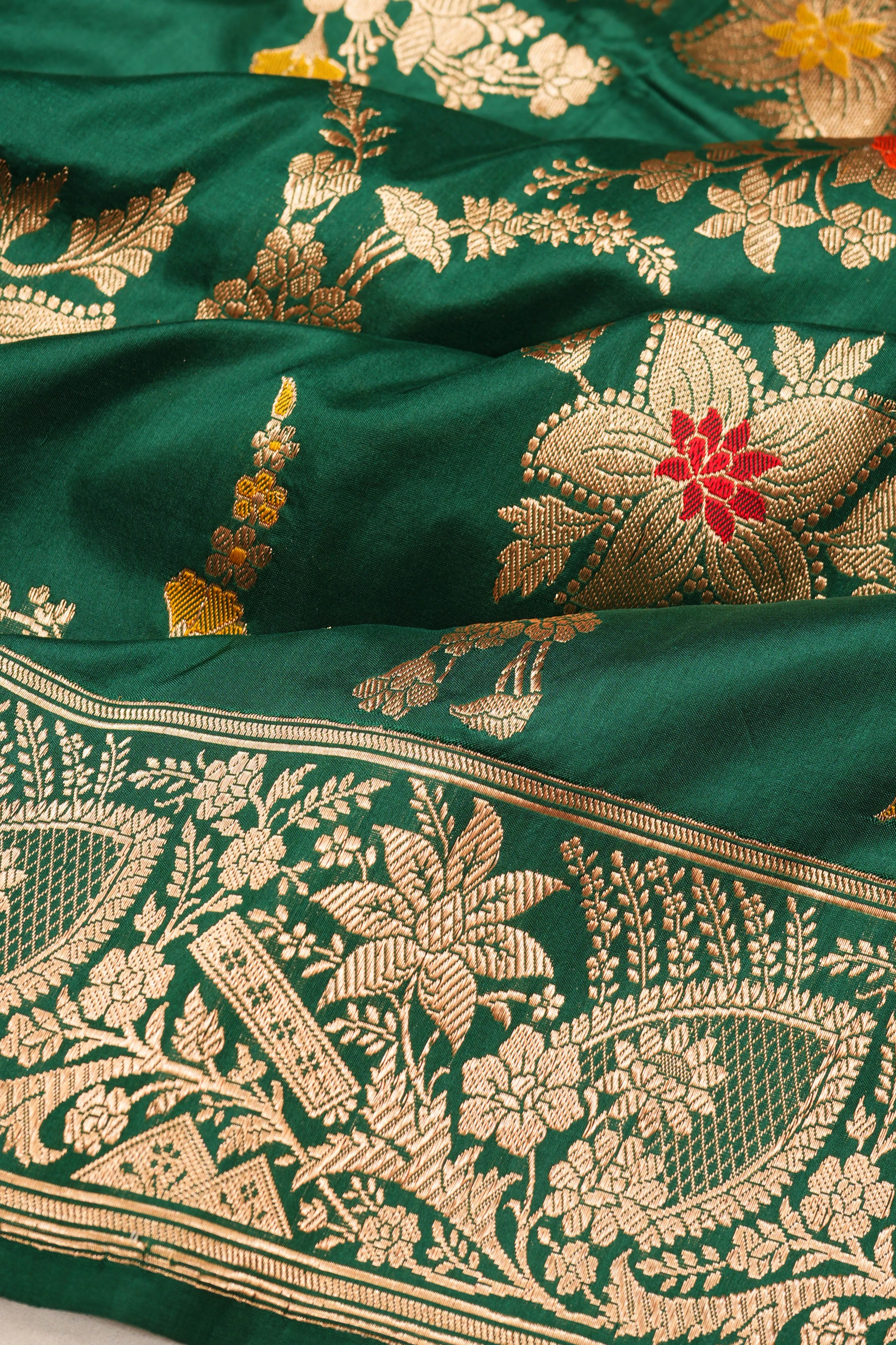 Banarasi Silk Jaal Dark Green Saree