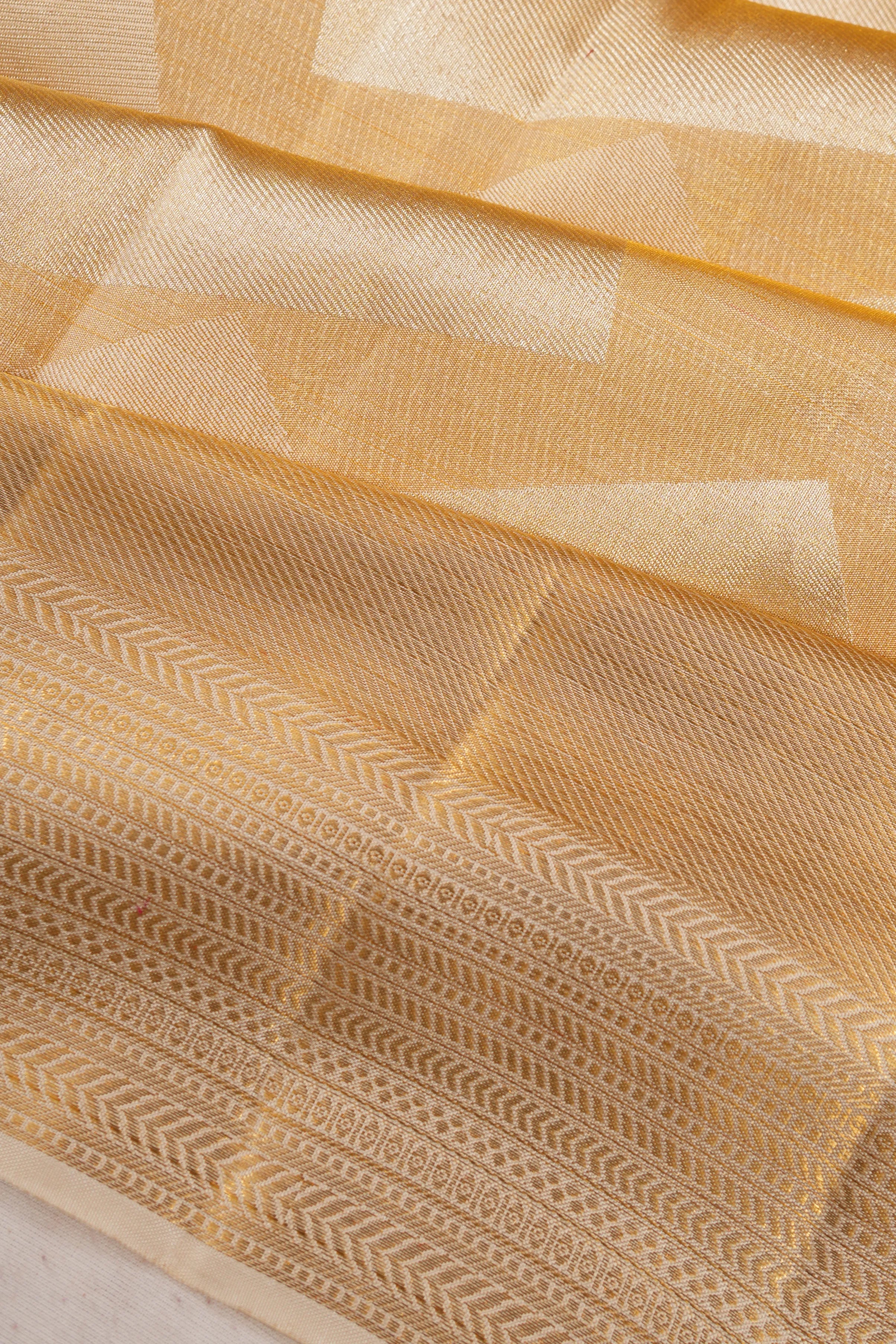 Kanchipuram Silk Tissue Geometrical Brocade Gold Saree