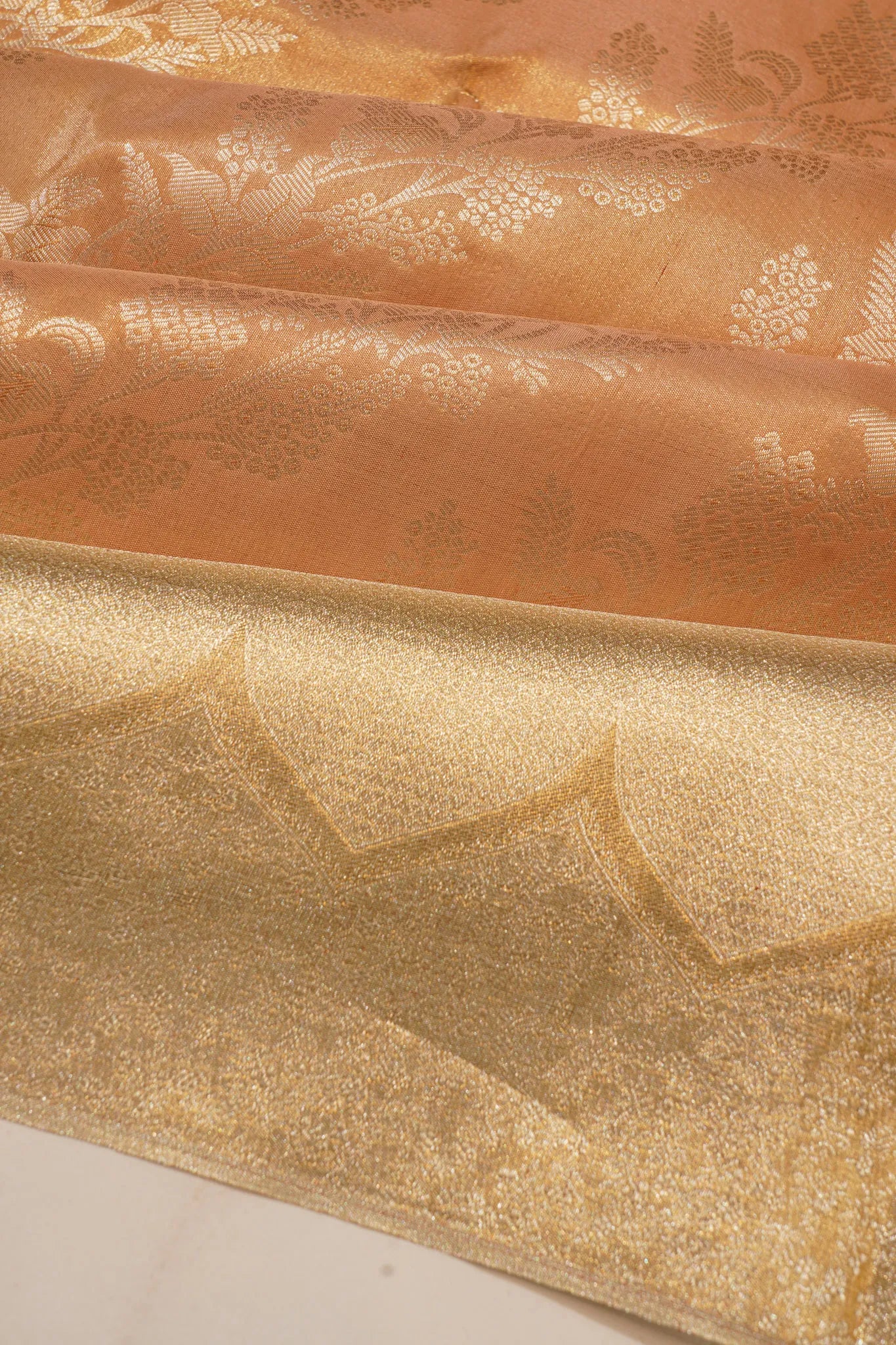 Kanchipuram Silk Tissue Jaal Pastel Orange Saree