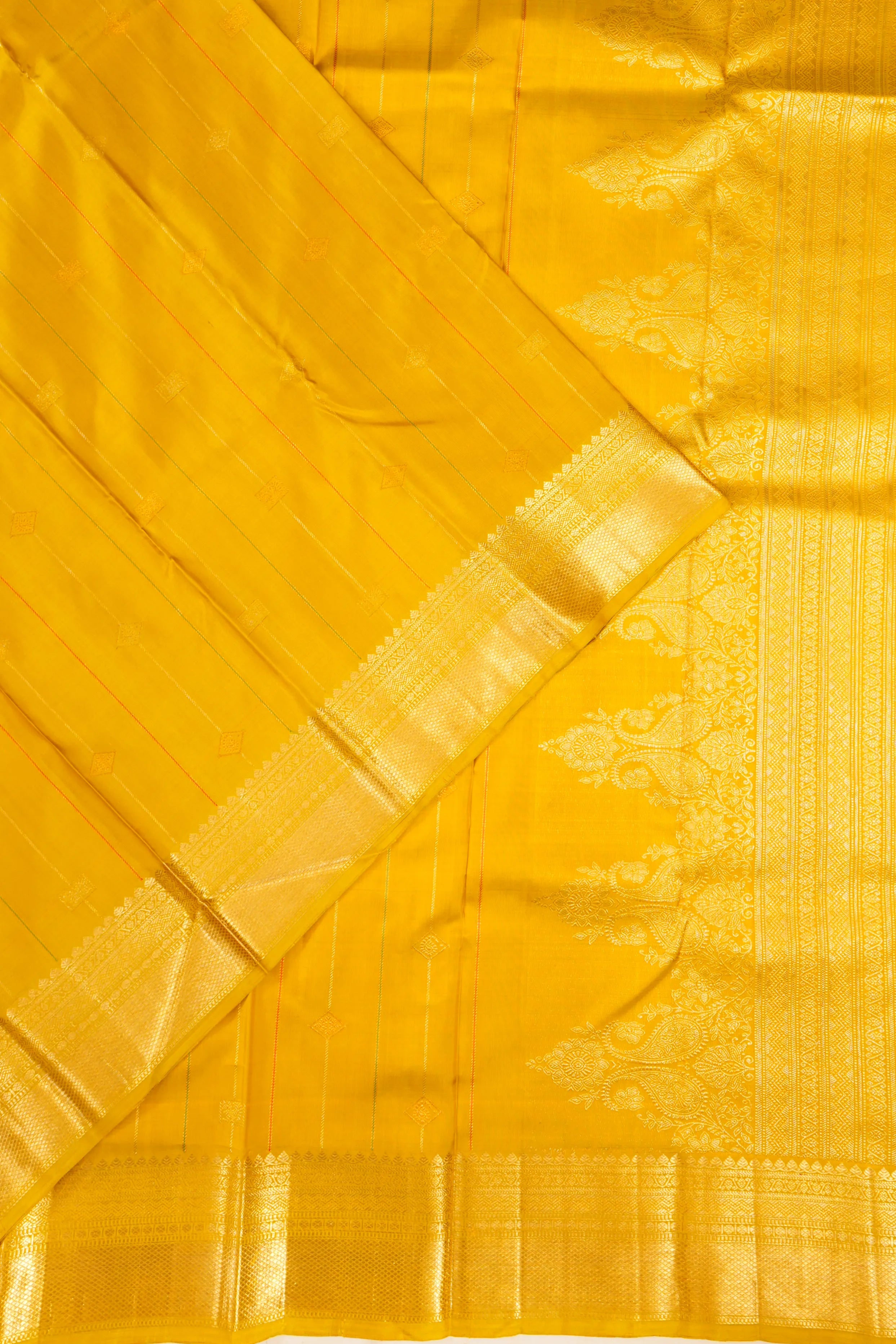 Kanchipuram Silk Brocade Yellow Saree