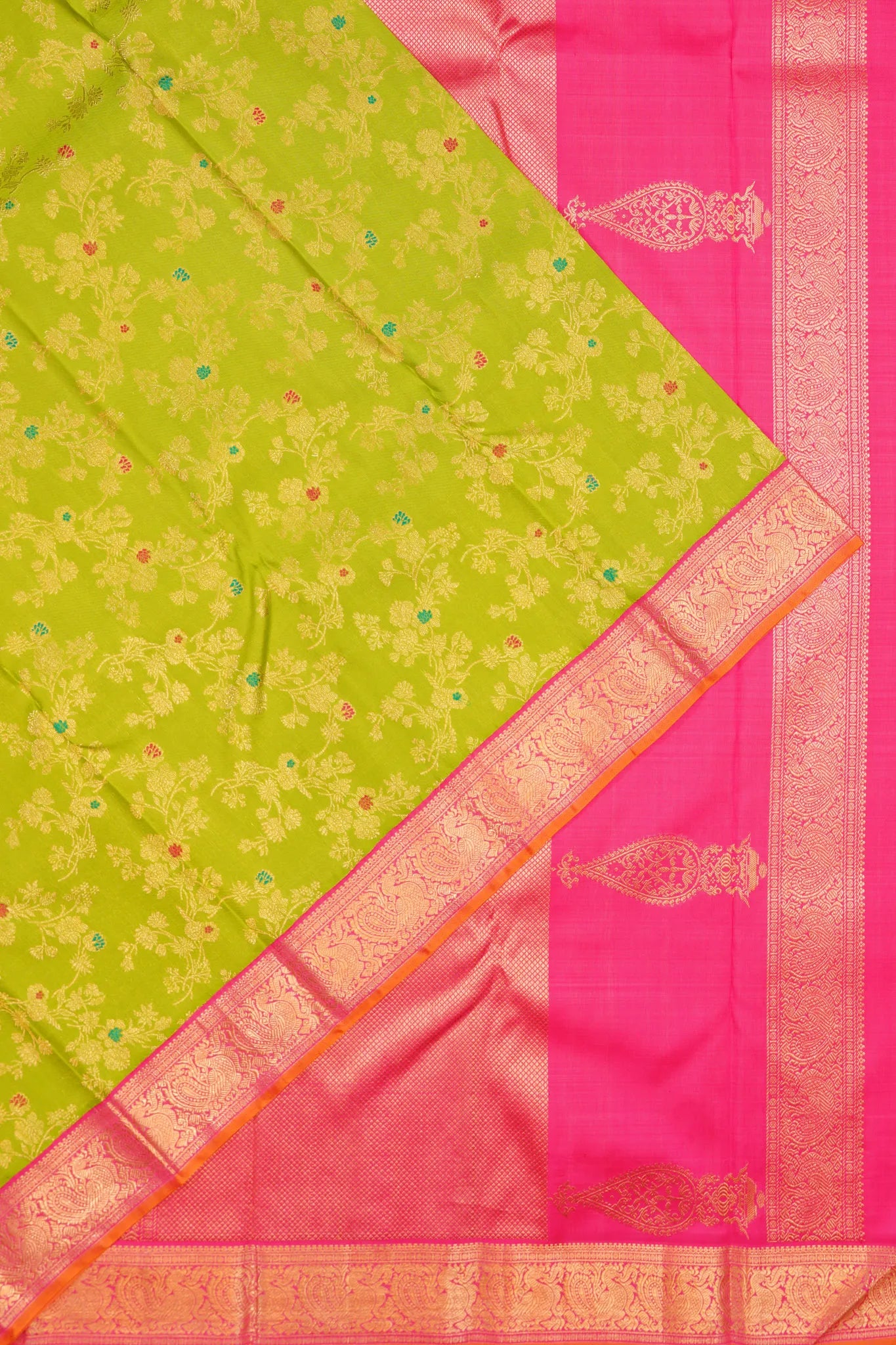 Kanchipuram Silk Jaal Parrot Green Saree