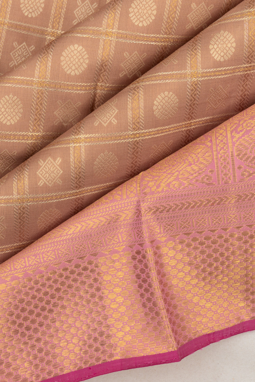 Kanchipuram Silk Checks And Butta Snuff Saree