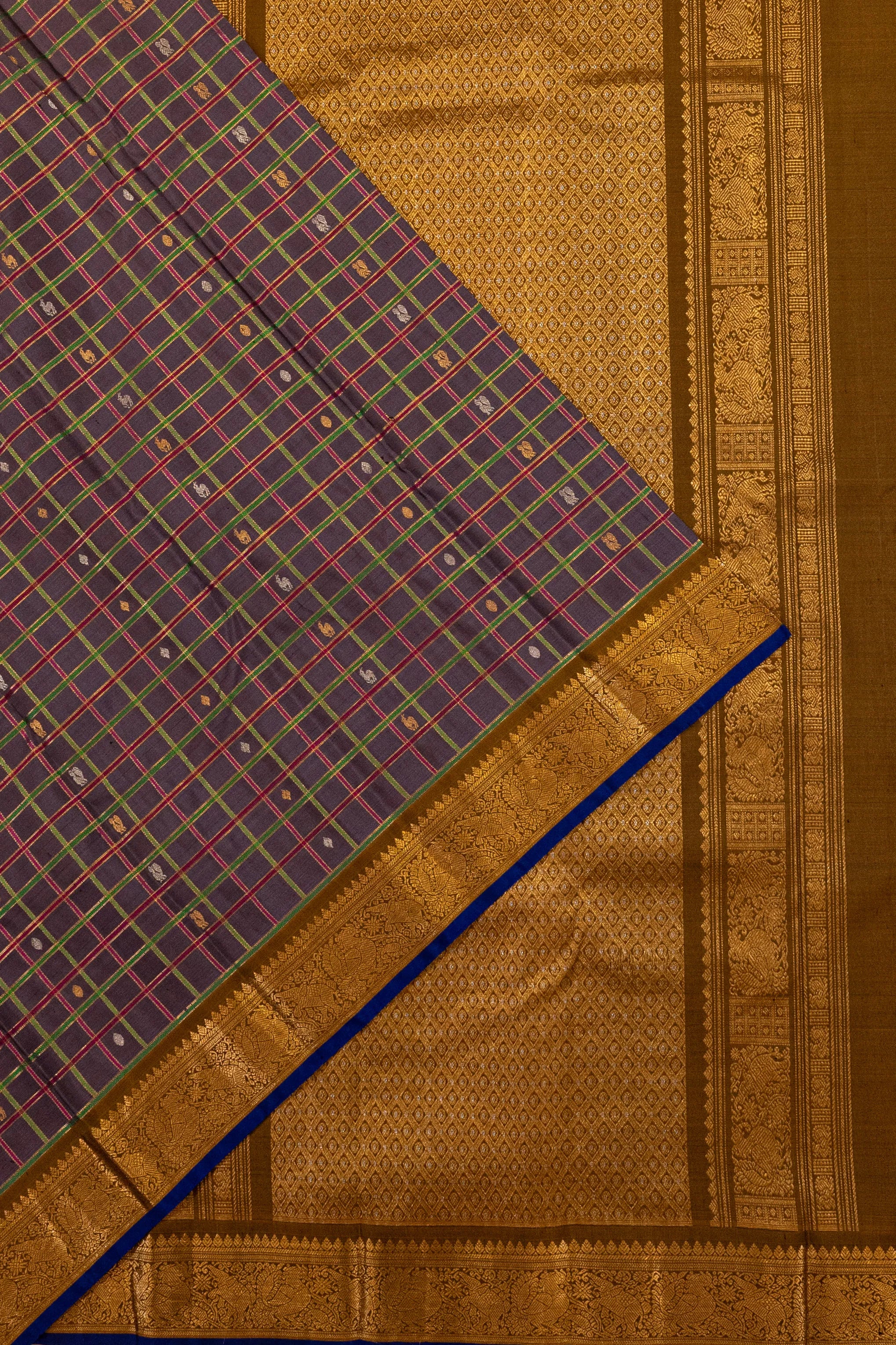 Gadwal Silk Checks And Butta Grey Saree