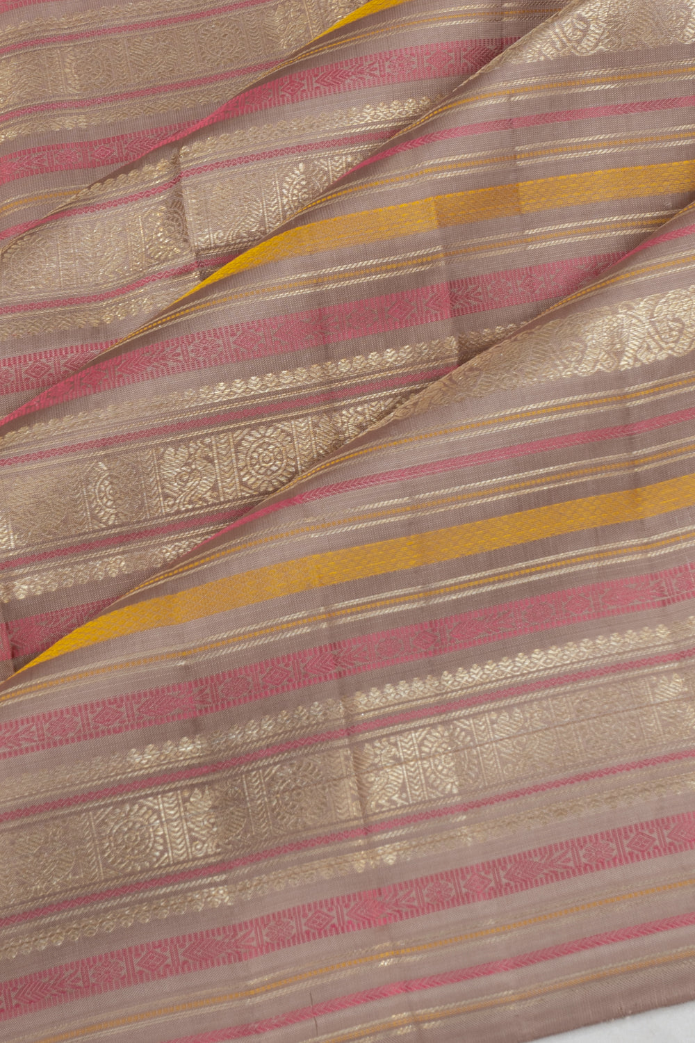 Classic Kanchipuram Silk Horizontal Lines Snuff Saree