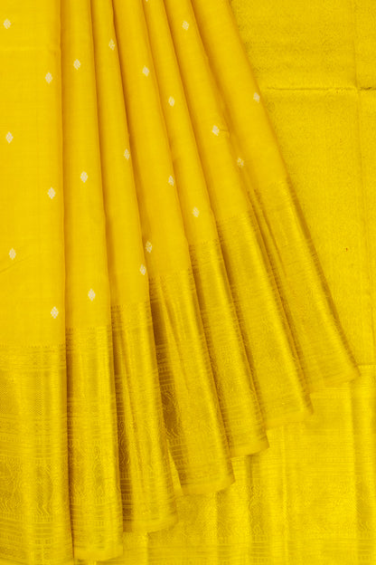 Kanchipuram Silk Tissue Butta Lemon Yellow Saree