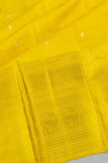 Kanchipuram Silk Tissue Butta Lemon Yellow Saree