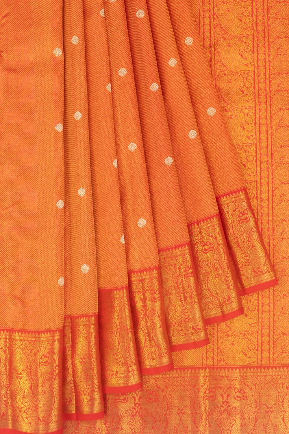 Kanchipuram Silk Diagonal Lines And Butta Red Saree