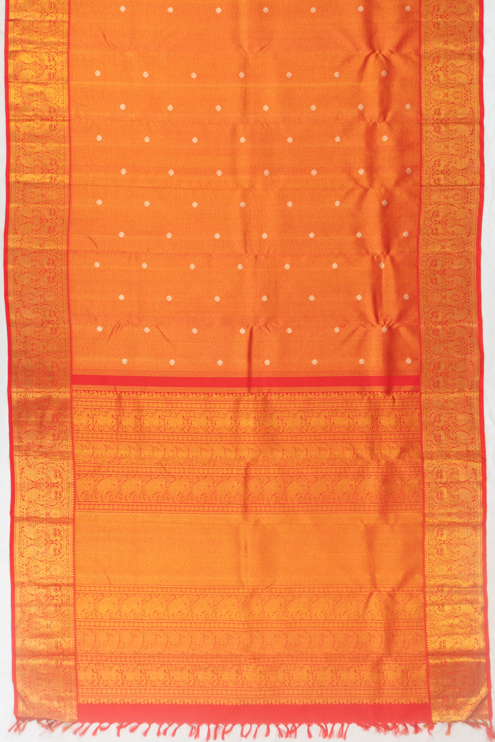 Kanchipuram Silk Diagonal Lines And Butta Red Saree