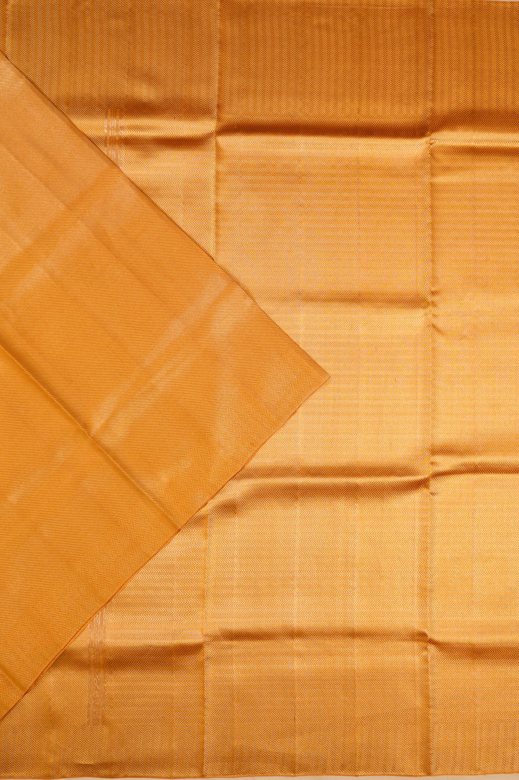 Kanchipuram Silk Tissue Diagonal Lines Gold Saree