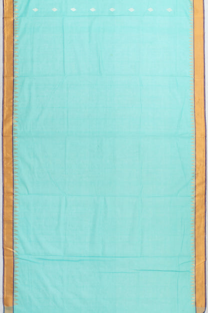 Handspun Cotton Butta Sky Blue Saree With Jamdani Pallu