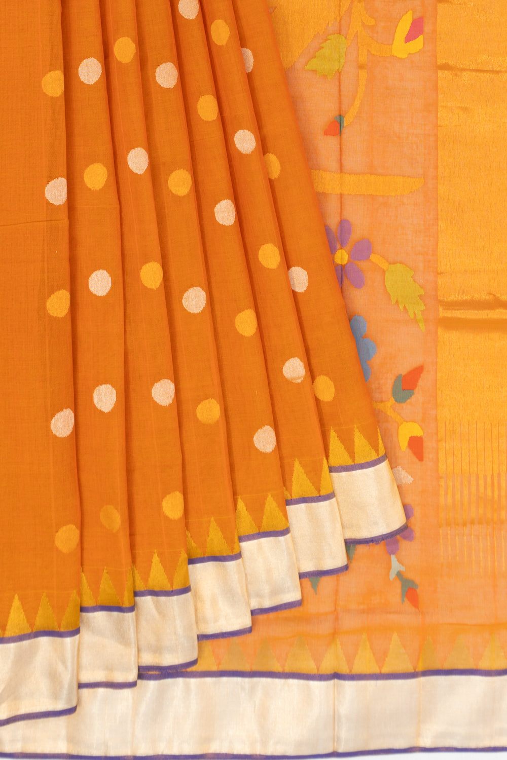 Handspun Cotton Butta Mustard Yellow Saree With Jamdani Pallu