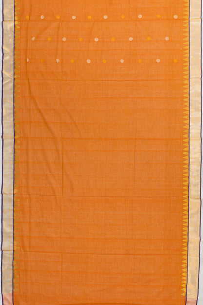 Handspun Cotton Butta Mustard Yellow Saree With Jamdani Pallu