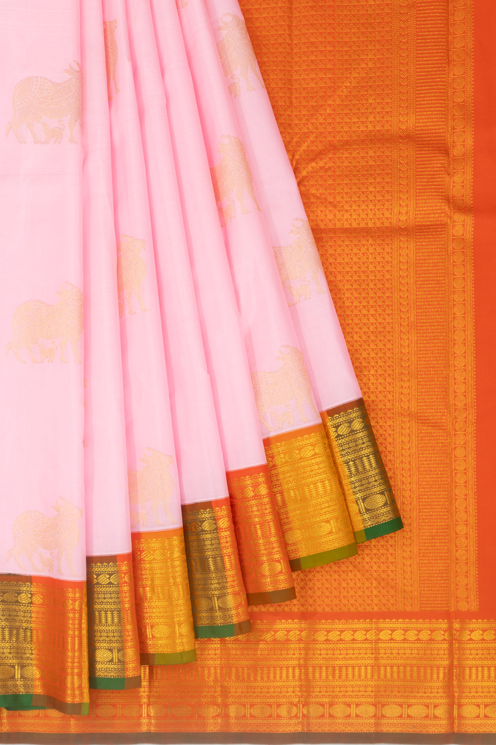 Kanchipuram Silk Pichwai Butta Baby Pink Saree