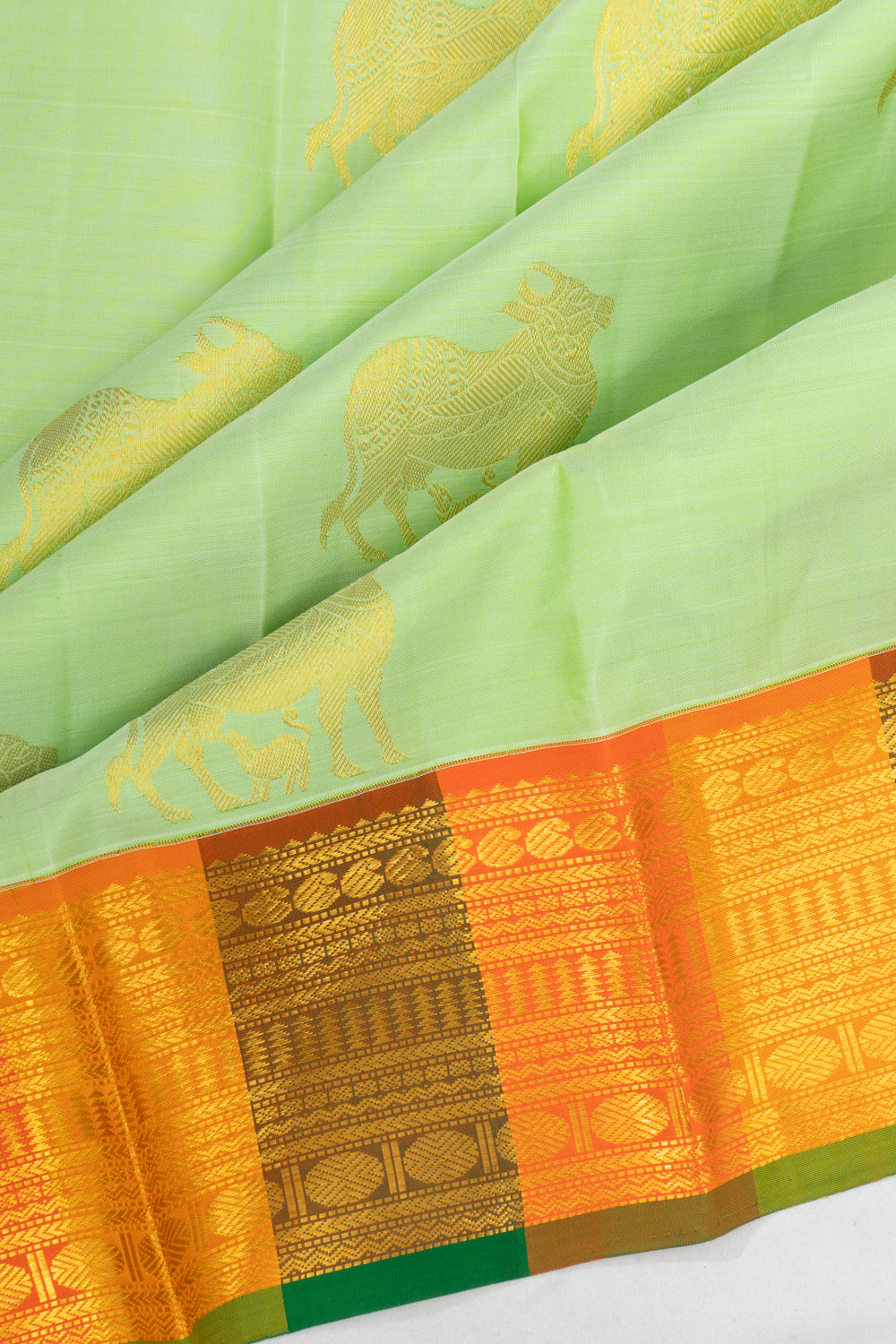 Kanchipuram Silk Pichwai Butta Pastel Green Saree