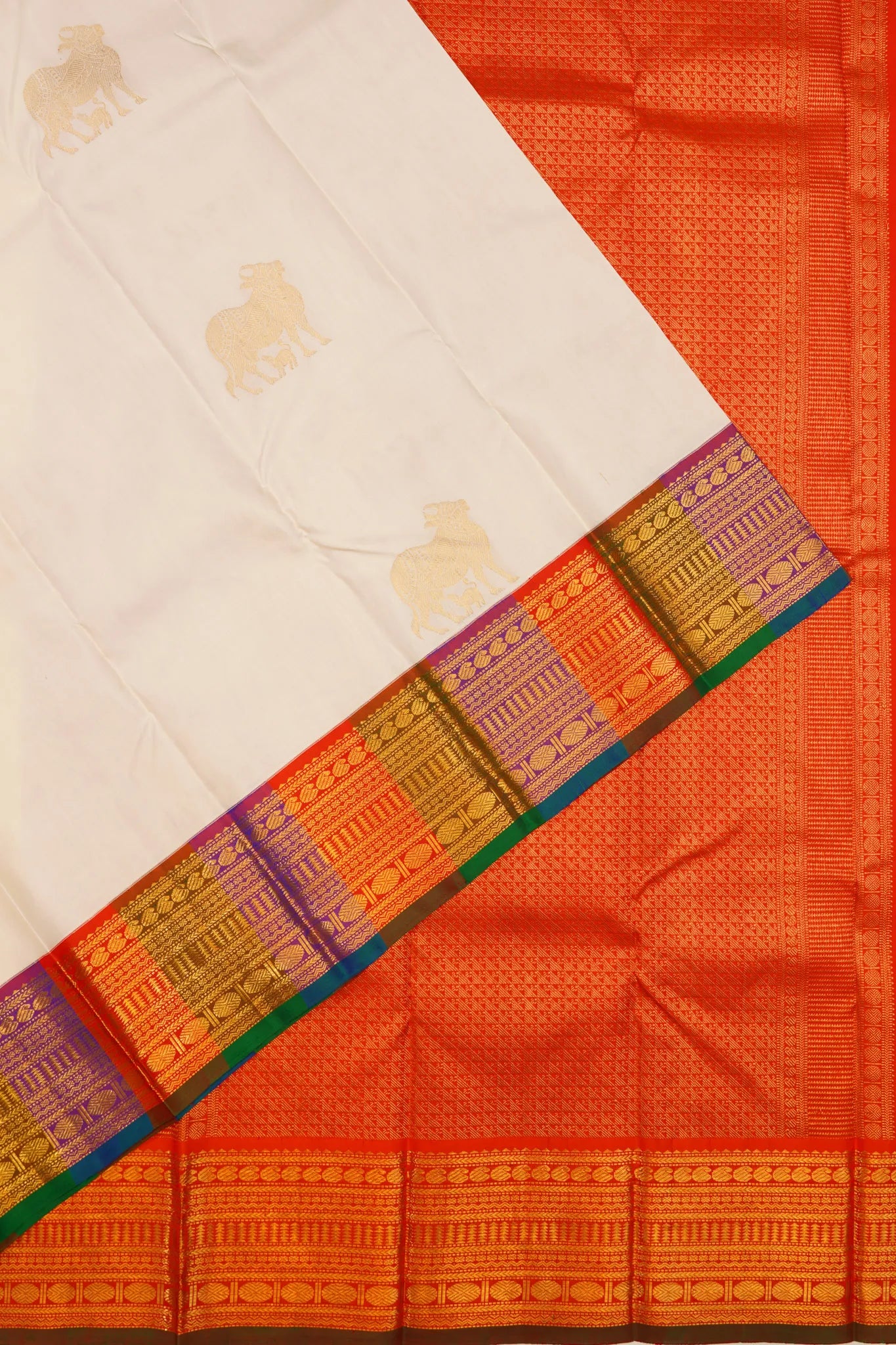 Kanchipuram Silk Pichwai Butta White Saree