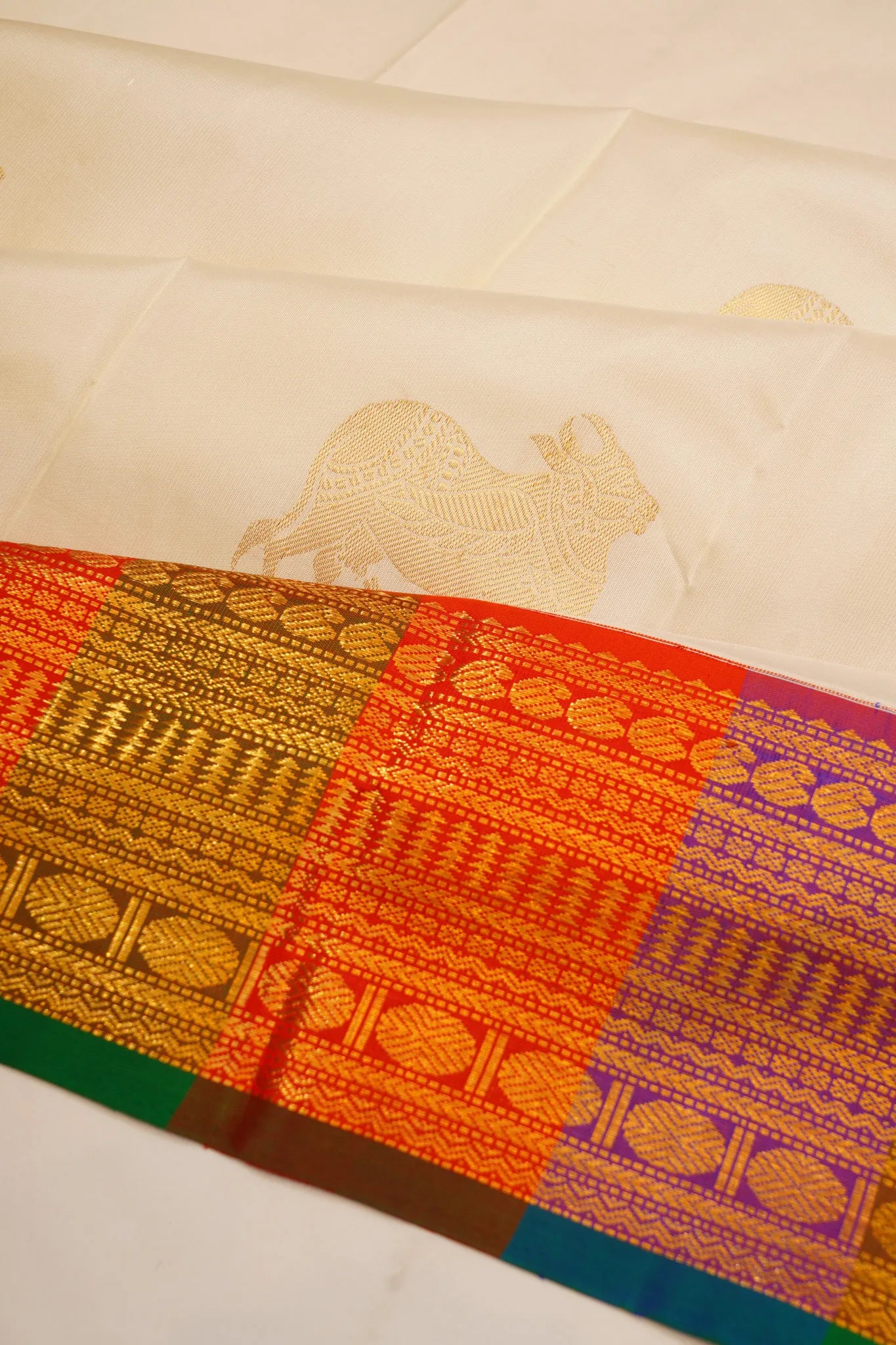 Kanchipuram Silk Pichwai Butta White Saree
