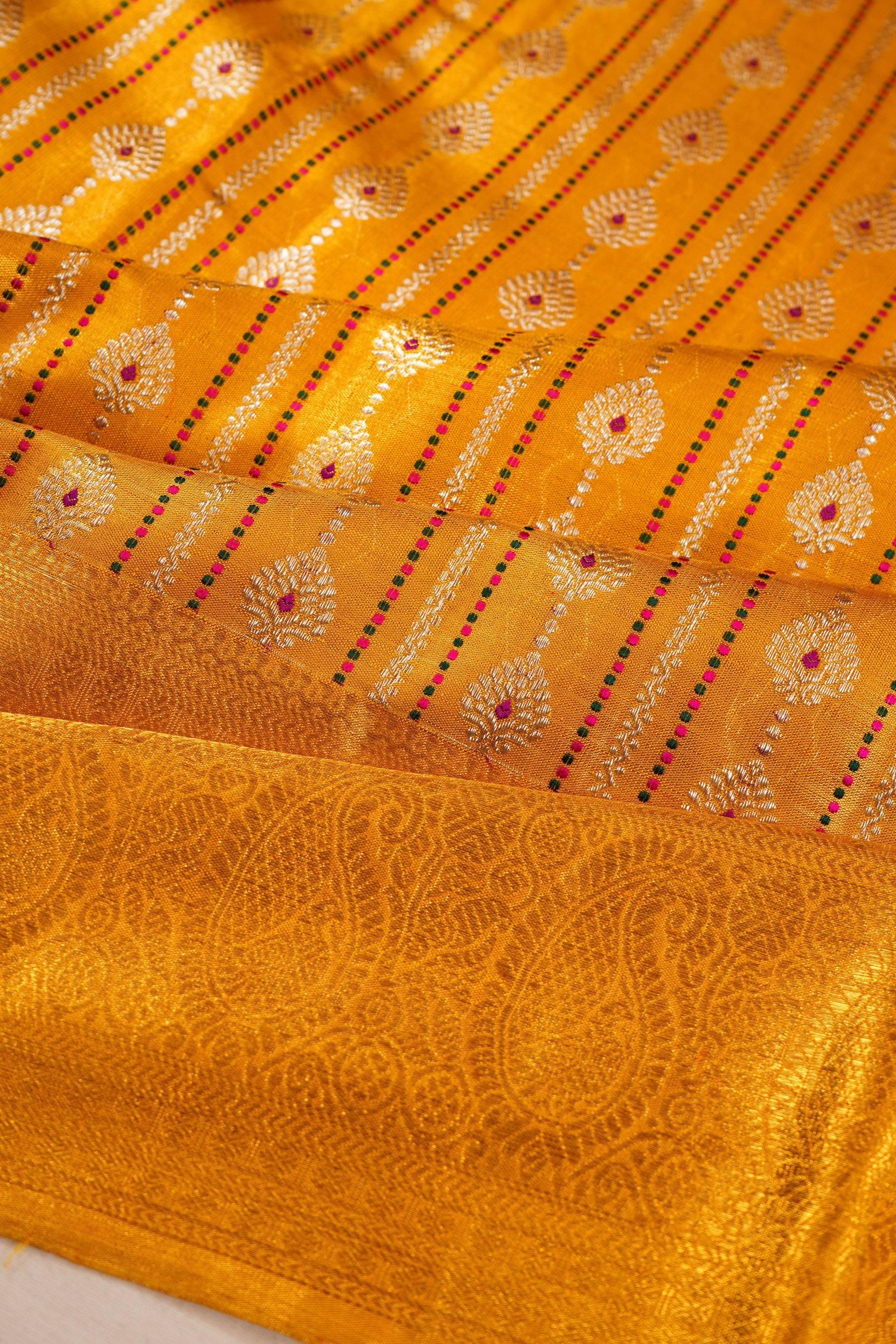 Kanchipuram Silk Tissue Brocade Yellow Saree