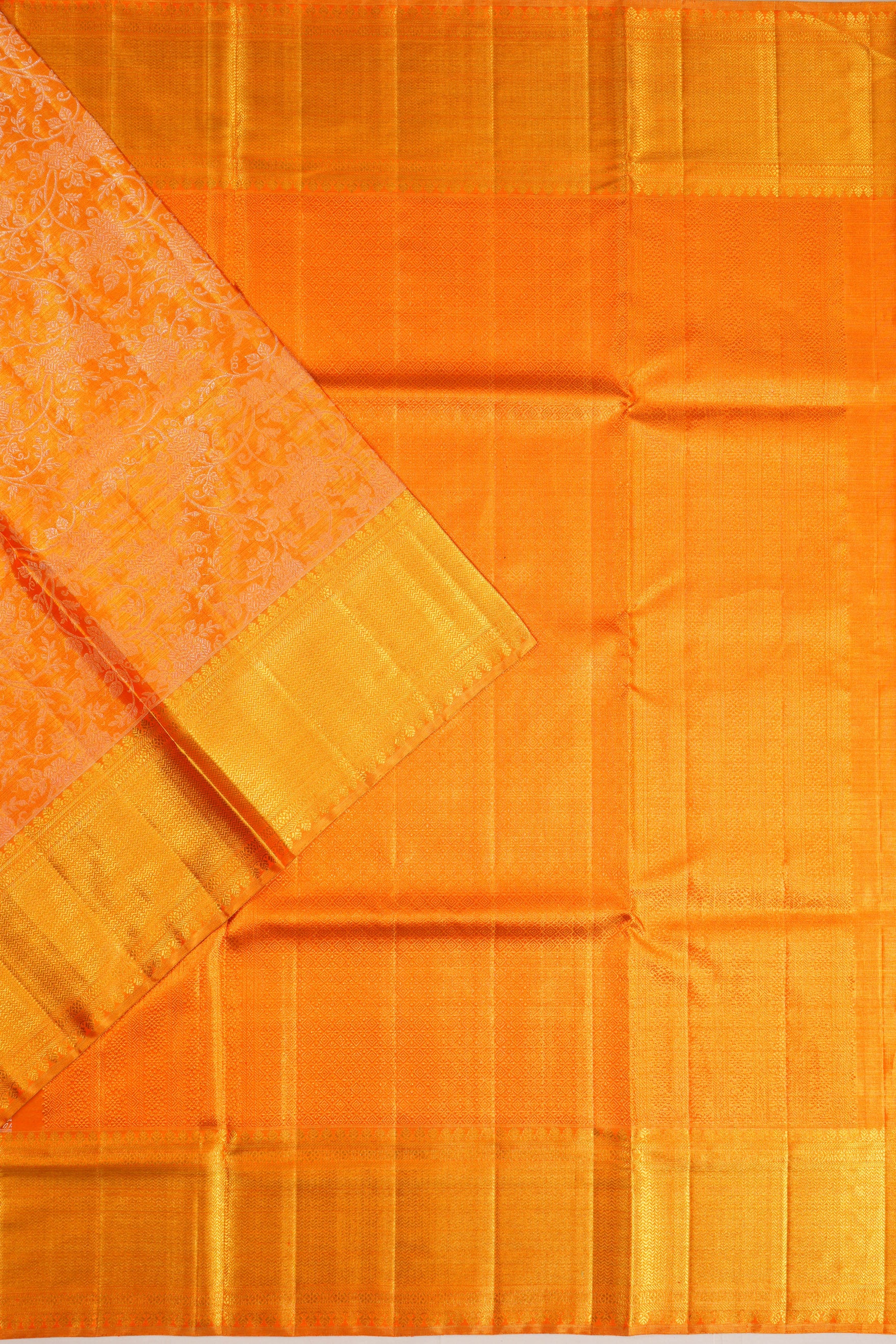 Kanchipuram Silk Tissue Brocade Orange Saree