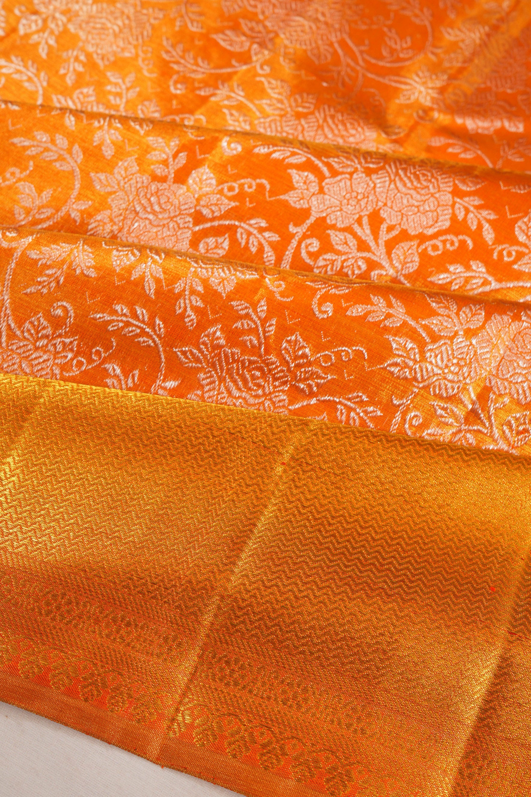 Kanchipuram Silk Tissue Brocade Orange Saree