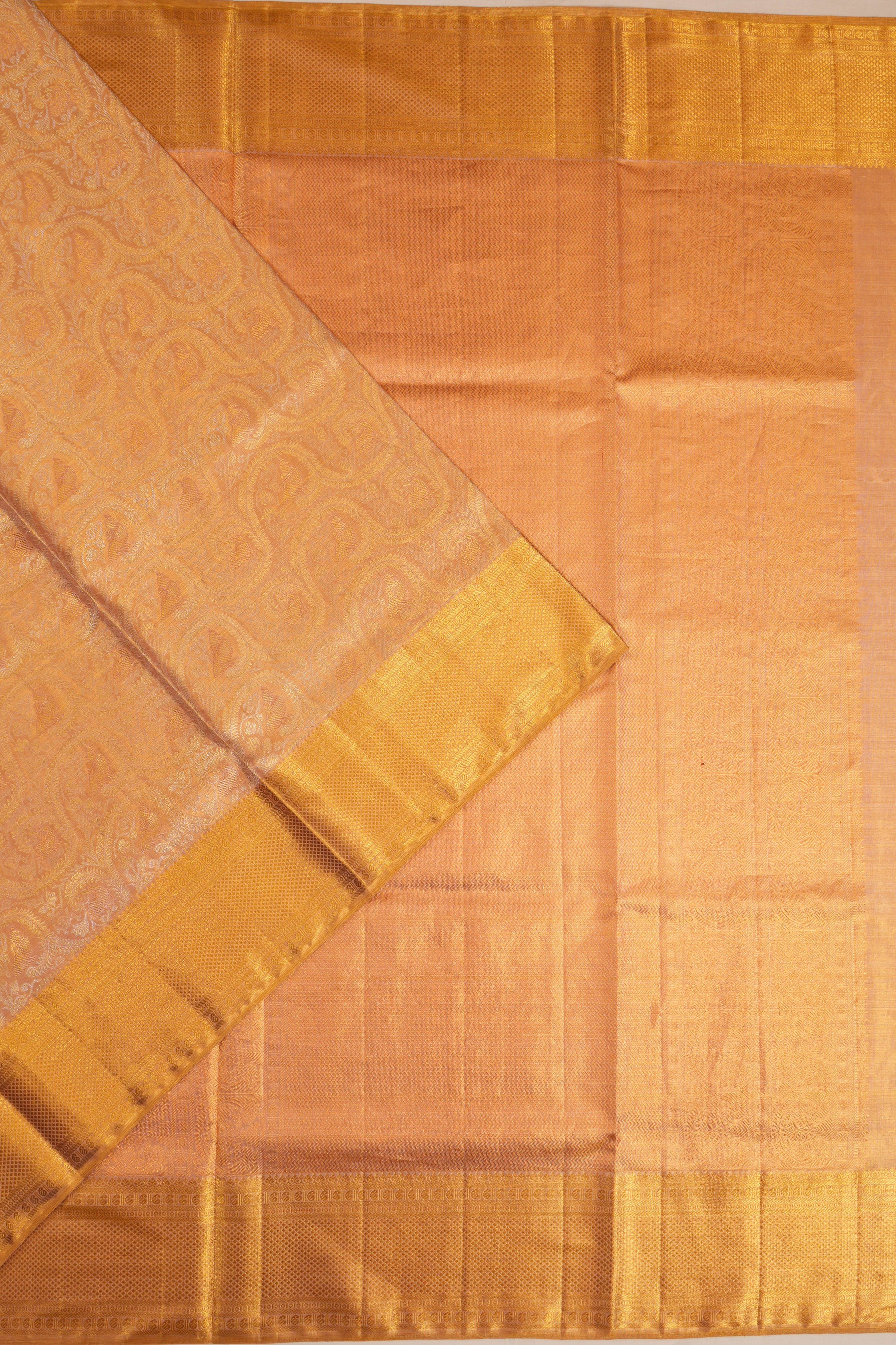 Kanchipuram Silk Tissue Brocade Peach Saree