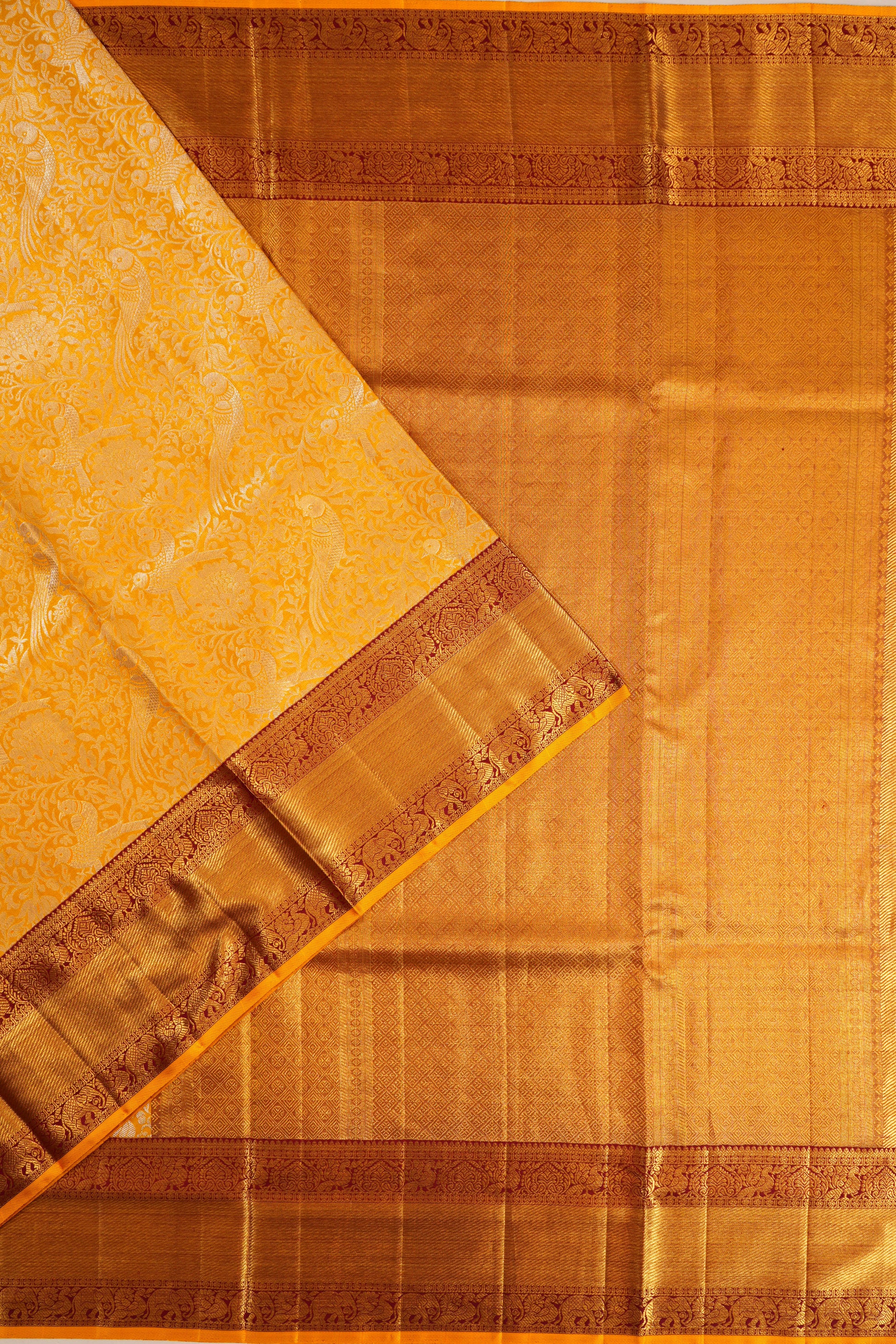 Kanchipuram Silk Tissue Brocade Yellow Saree