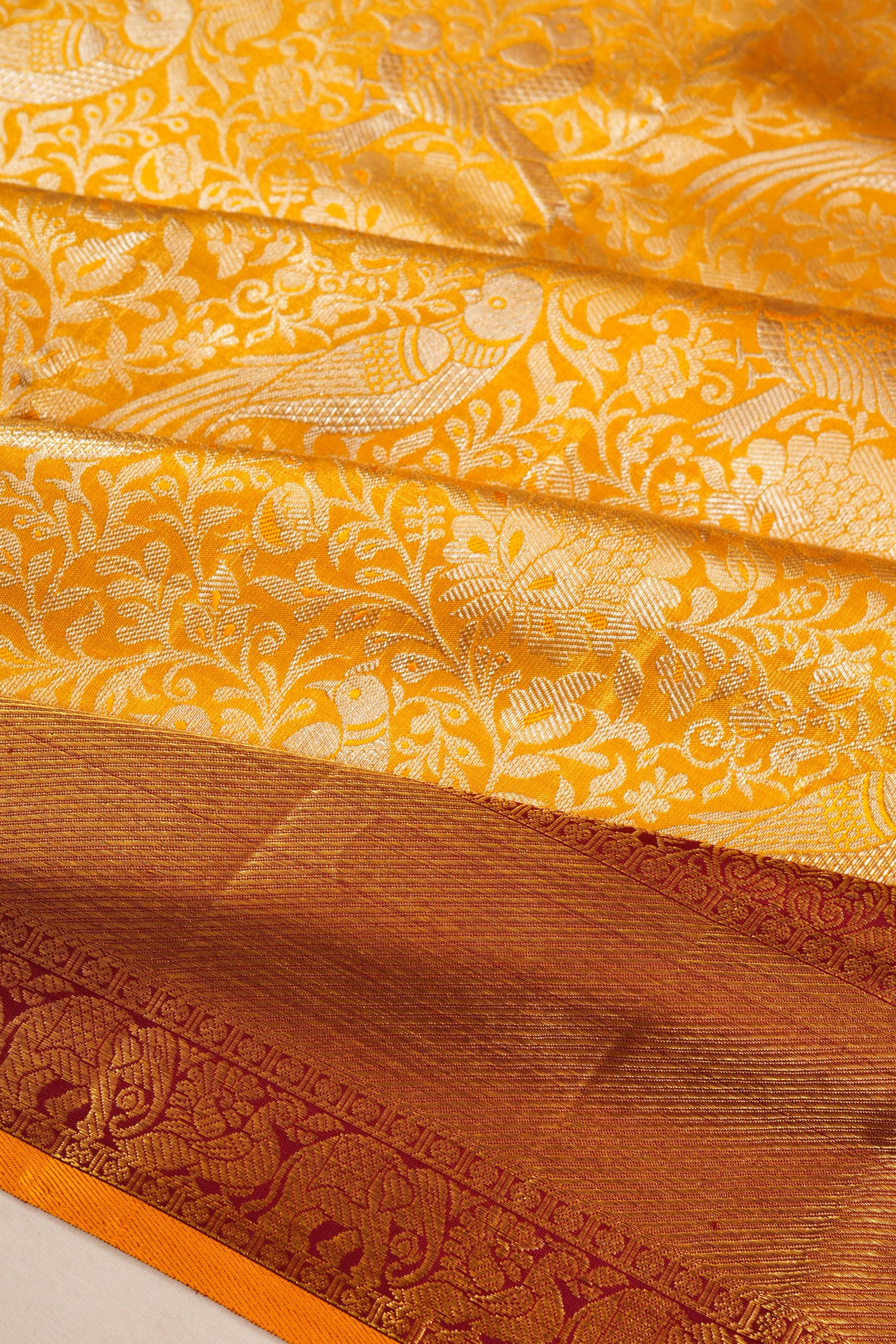 Kanchipuram Silk Tissue Brocade Yellow Saree